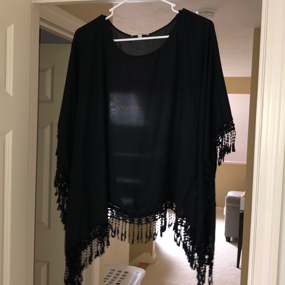 Black Fringe Poncho